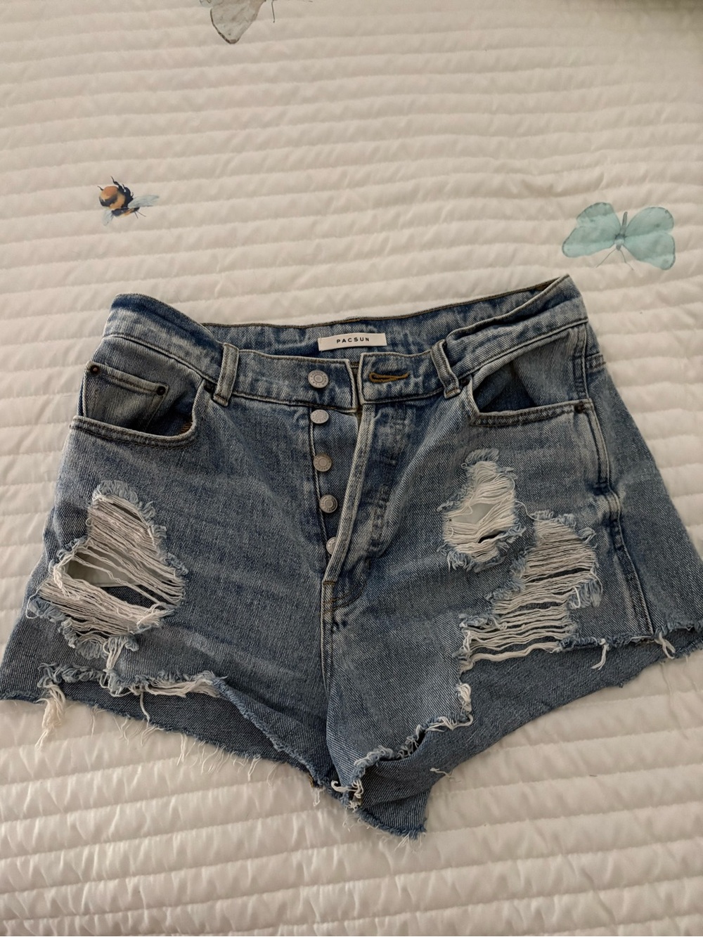 PacSun Light Blue Distressed High-Rise Denim Shorts